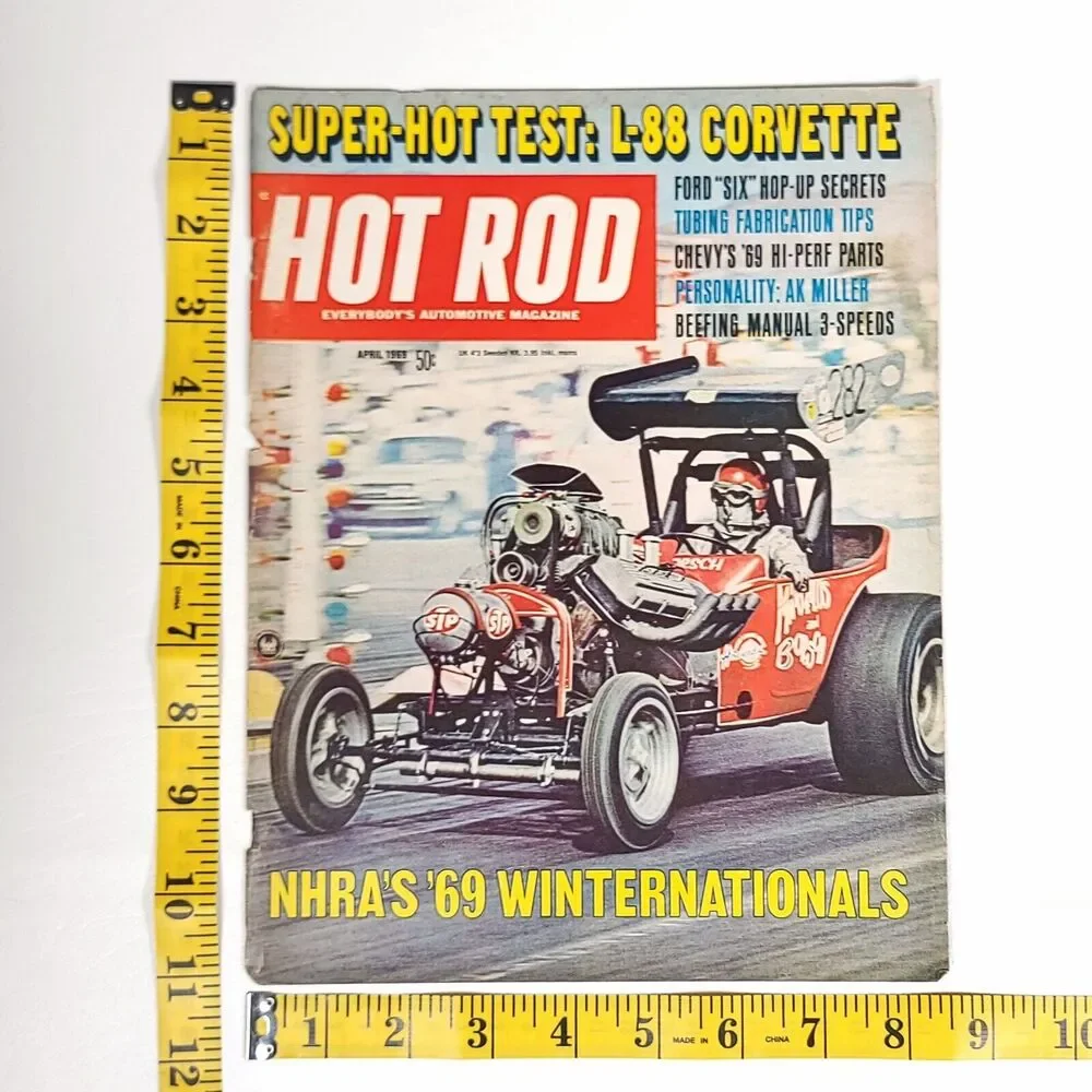 Vintage Hurst T-Handle Grabber Black &‎ White Print Ad 1969 Hot Rod Magazine